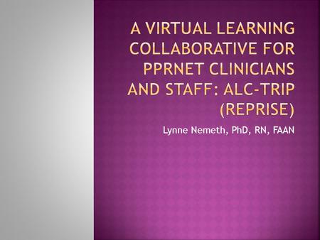 Lynne Nemeth, PhD, RN, FAAN.  Define the concepts of a virtual learning collaborative and community of practice  Review previous PPRNet experience with.