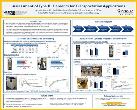 Assessment of Type IL Cements for Transportation Applications Ahmad Shalan, Elizabeth Nadelman, Kimberly E. Kurtis, Lawrence F. Kahn School of Civil and.