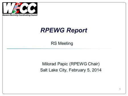 RPEWG Report Milorad Papic (RPEWG Chair) Salt Lake City, February 5, 2014 RS Meeting 1.