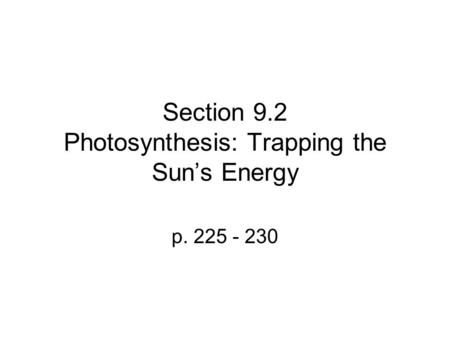 Section 9.2 Photosynthesis: Trapping the Sun’s Energy