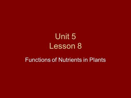 Unit 5 Lesson 8 Functions of Nutrients in Plants.