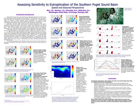 Assessing Sensitivity to Eutrophication of the Southern Puget Sound Basin Bos, J.K., Newton, J.A., Reynolds, R.A., Albertson, S.L. Washington State Dept.