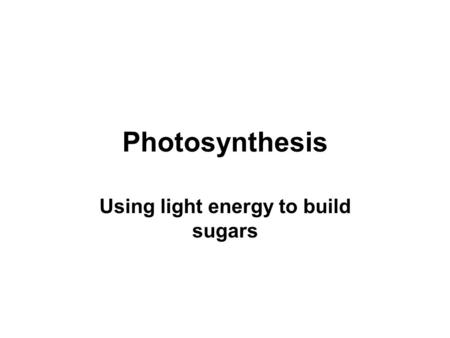 Photosynthesis Using light energy to build sugars.