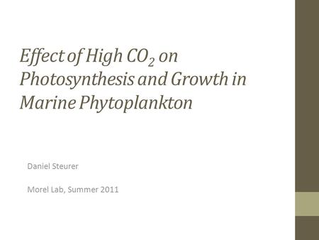 Effect of High CO 2 on Photosynthesis and Growth in Marine Phytoplankton Daniel Steurer Morel Lab, Summer 2011.