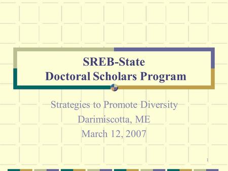 1 SREB-State Doctoral Scholars Program Strategies to Promote Diversity Darimiscotta, ME March 12, 2007.