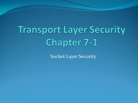 Socket Layer Security. In this Presentation: need for web security SSL/TLS transport layer security protocols HTTPS secure shell (SSH)
