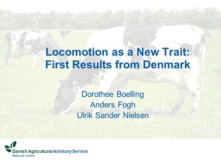 Danish Agricultural Advisory Service National Centre Locomotion as a New Trait: First Results from Denmark Dorothee Boelling Anders Fogh Ulrik Sander Nielsen.