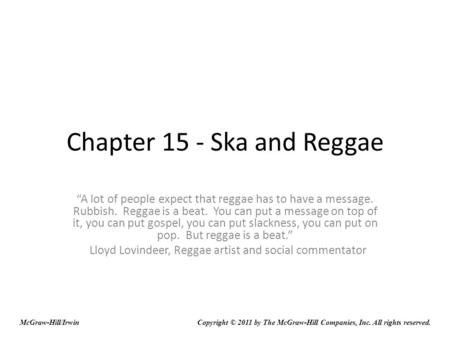 Chapter 15 - Ska and Reggae