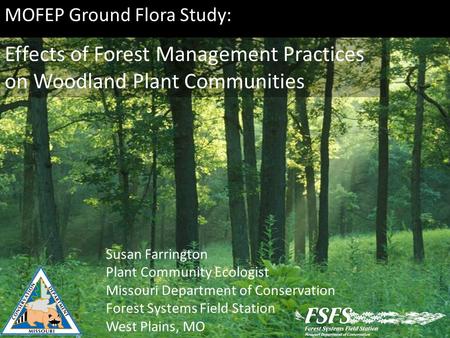 MOFEP Ground Flora Study: Effects of Forest Management Practices on Woodland Plant Communities Susan Farrington Plant Community Ecologist Missouri Department.