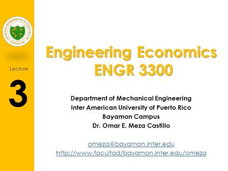 Engineering Economics ENGR 3300
