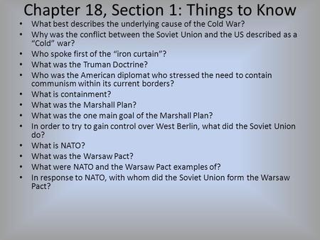 Chapter 18, Section 1: Things to Know