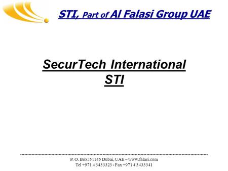 STI, Part of Al Falasi Group UAE ---------------------------------------------------------------------------------------------------------------------------------