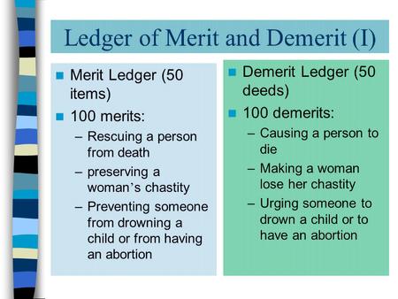 Ledger of Merit and Demerit (I)