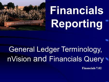 General Ledger Terminology, nVision and Financials Query Financials Reporting Financials 7.02.