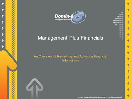 Management Plus Financials An Overview of Reviewing and Adjusting Financial Information © 2009 Domin-8 Enterprise Solutions LLC. All rights reserved.