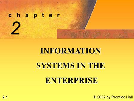 2.1 © 2002 by Prentice Hall c h a p t e r 2 2 INFORMATION SYSTEMS IN THE ENTERPRISE ENTERPRISE.