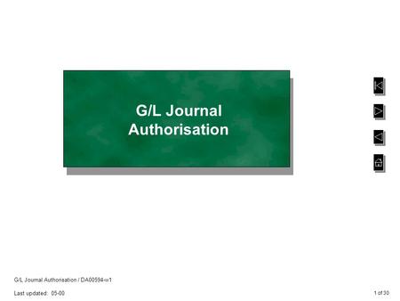 1 of 30 G/L Journal Authorisation / DA00594-w1 Last updated: 05-00 G/L Journal Authorisation.