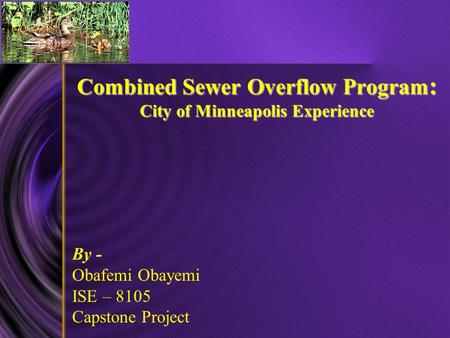 Combined Sewer Overflow Program : City of Minneapolis Experience Combined Sewer Overflow Program : City of Minneapolis Experience By - Obafemi Obayemi.