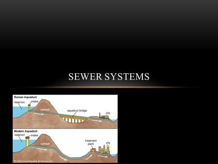 Kyle Schow SEWER SYSTEMS. ANCIENT SEWER SYSTEMS There has been evidence of sewer lines dating back to 8000 B.C although the pipes usually lead to a creek.