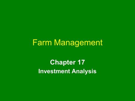 Chapter 17 Investment Analysis