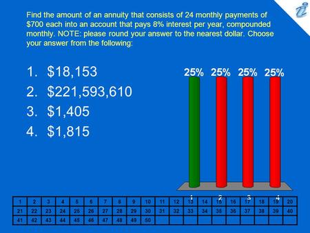 Find the amount of an annuity that consists of 24 monthly payments of $700 each into an account that pays 8% interest per year, compounded monthly. NOTE:
