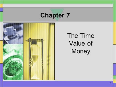 1 Chapter 7 The Time Value of Money. 2 Annuities - Future Sum A. An annuity is a series of equal payments or receipts that occur at evenly spaced intervals.