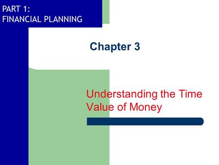 PART 1: FINANCIAL PLANNING Chapter 3 Understanding the Time Value of Money.