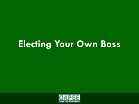 Electing Your Own Boss. An Overview of what we will Cover in this Workshop Why it’s so important to be involved politically How to go about being involved.