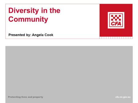 Diversity in the Community Presented by: Angela Cook.