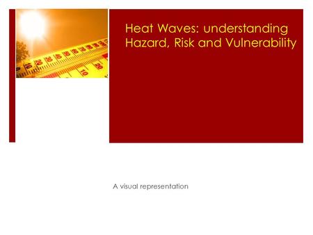 A visual representation Heat Waves: understanding Hazard, Risk and Vulnerability.