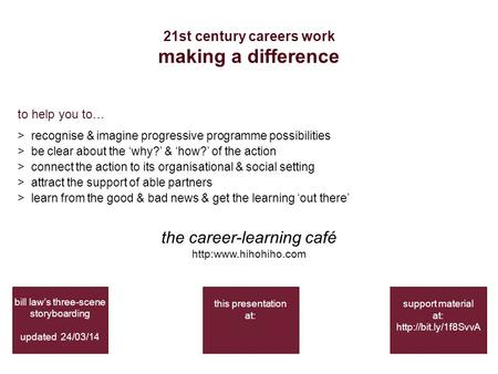 21st century careers work making a difference bill law’s three-scene storyboarding updated 24/03/14 support material at:  to help.