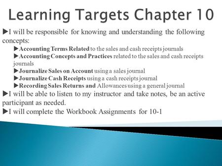 Learning Targets Chapter 10