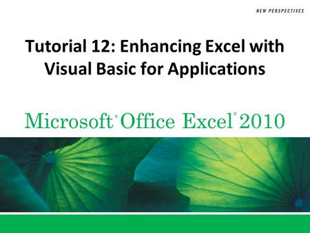 Tutorial 12: Enhancing Excel with Visual Basic for Applications
