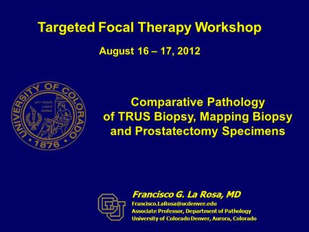 Comparative Pathology of TRUS Biopsy, Mapping Biopsy and Prostatectomy Specimens Francisco G. La Rosa, MD Associate Professor,