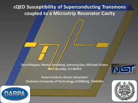CQED Susceptibility of Superconducting Transmons coupled to a Microstrip Resonator Cavity David Pappas, Martin Sandberg, Jiansong Gao, Michael Vissers.