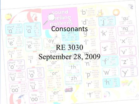 Consonants RE 3030 September 28, 2009. Speech Sound Image courtesy of
