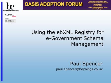 Using the ebXML Registry for  e-Government Schema Management