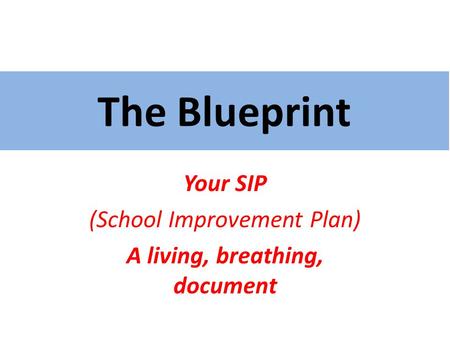 The Blueprint Your SIP (School Improvement Plan) A living, breathing, document.