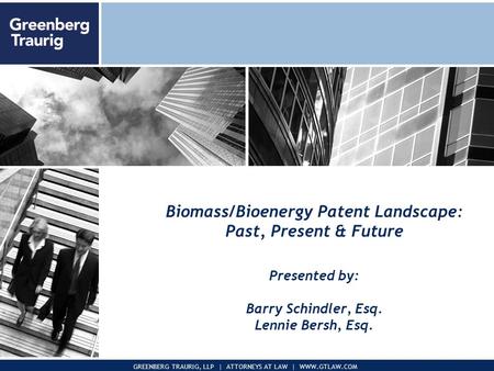 November 2005Presentation to Pegasus Corp. 1 GREENBERG TRAURIG, LLP | ATTORNEYS AT LAW | WWW.GTLAW.COM Biomass/Bioenergy Patent Landscape: Past, Present.