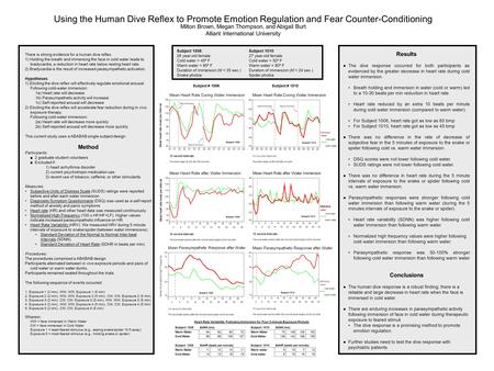 Using the Human Dive Reflex to Promote Emotion Regulation and Fear Counter-Conditioning Milton Brown, Megan Thompson, and Abigail Burt Alliant International.
