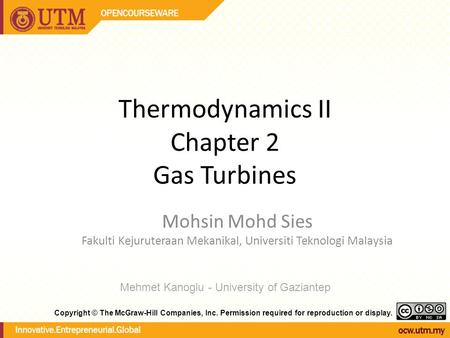 Thermodynamics II Chapter 2 Gas Turbines Mohsin Mohd Sies