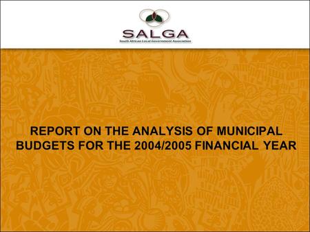 REPORT ON THE ANALYSIS OF MUNICIPAL BUDGETS FOR THE 2004/2005 FINANCIAL YEAR.