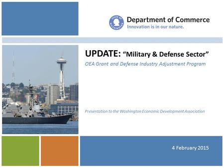 UPDATE: “Military & Defense Sector” OEA Grant and Defense Industry Adjustment Program Presentation to the Washington Economic Development Association 4.