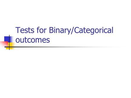 Tests for Binary/Categorical outcomes. Binary or categorical outcomes (proportions) Outcome Variable Are the observations correlated?Alternative to the.