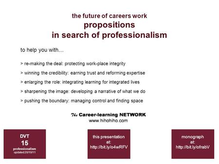 The future of careers work propositions in search of professionalism DVT 15 professionalism updated 20/10/11 monograph at:  to help.