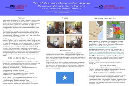 The UIC College of Medicine-East African Community Center Health Project Magan 2, I., Hartrich 1, M., Nawab 3, S., Chertow 1, J. 1 University of Illinois.