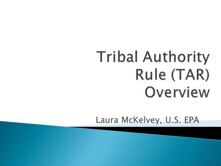 Laura McKelvey, U.S. EPA. 2  CAA Implementation Authority [Section 301(d)] ◦ 1990 CAA Amendments ◦ Tribal air management authority ◦ TAS / TIP.