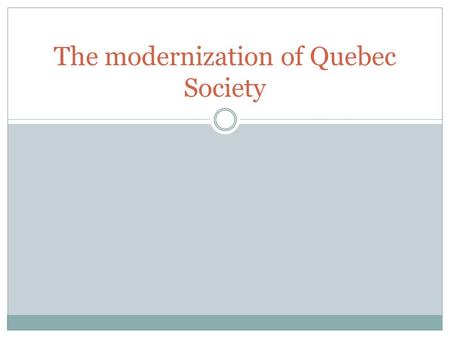 The modernization of Quebec Society. The Great Depression A period of economic hardship in North America from 1929 to 1939 Many people were left unemployed.