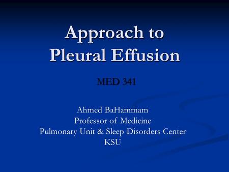 Approach to Pleural Effusion