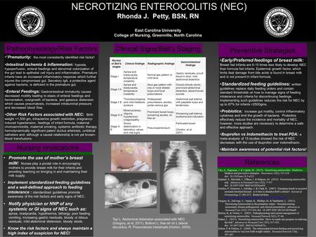NECROTIZING ENTEROCOLITIS (NEC) Rhonda J. Petty, BSN, RN East Carolina University College of Nursing, Greenville, North Carolina Pathophysiology/Risk Factors.